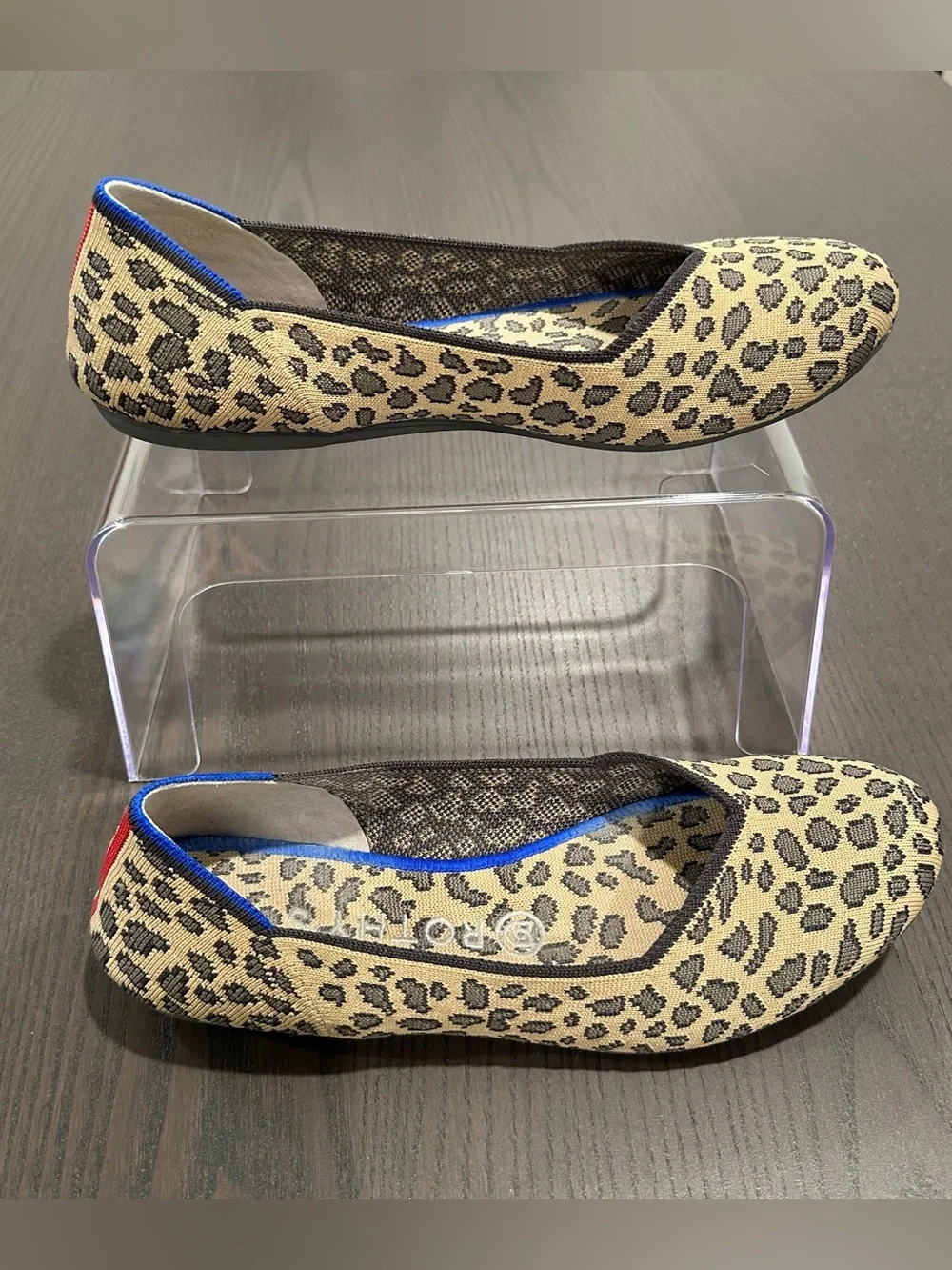 Leopard Print Women's Ballet Flats with Blue Trim